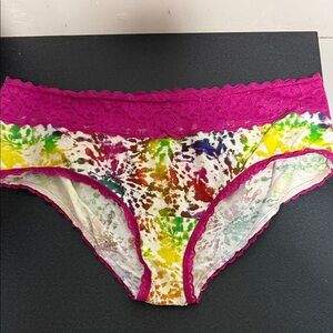Bright Tie-Dye Bikini Briefs with Magenta Lace Waistband